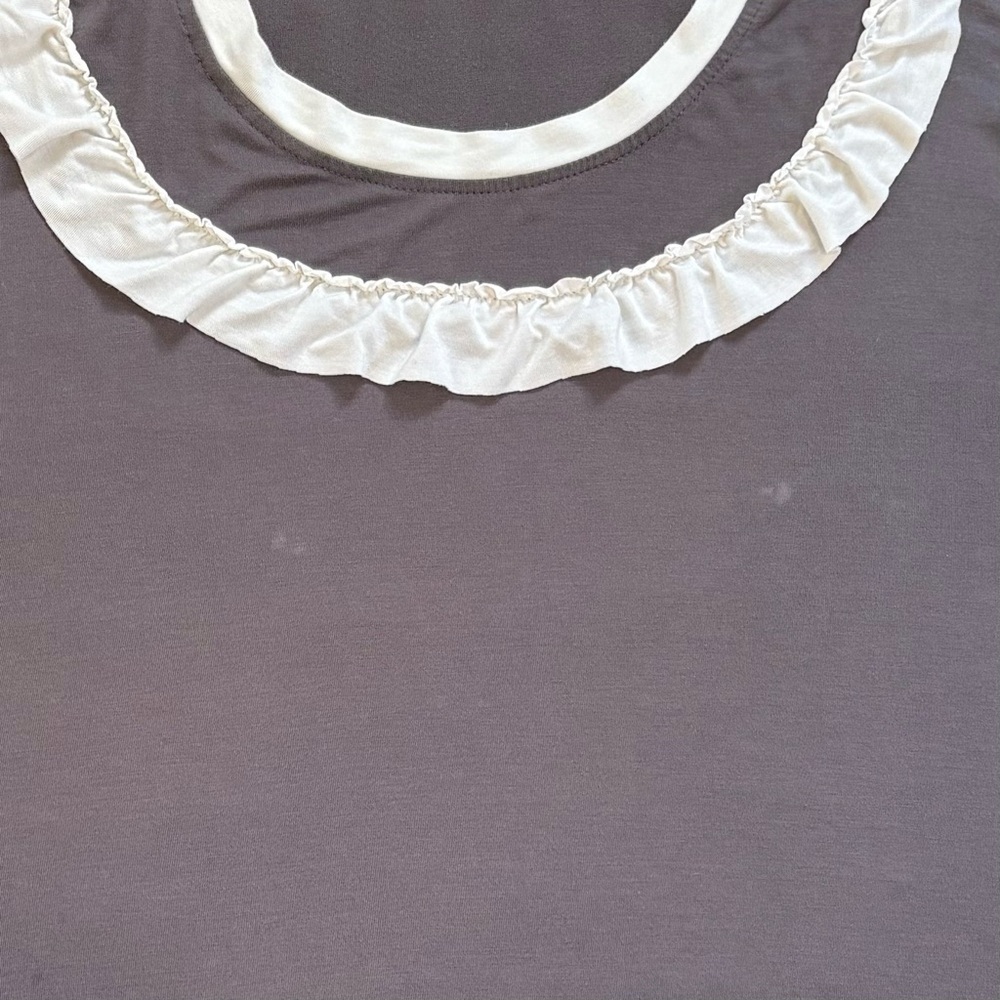 POL Ruffle Trim Tunic Top Gray White Boho Peasant Relaxed Fit Large - Picture 6 of 8